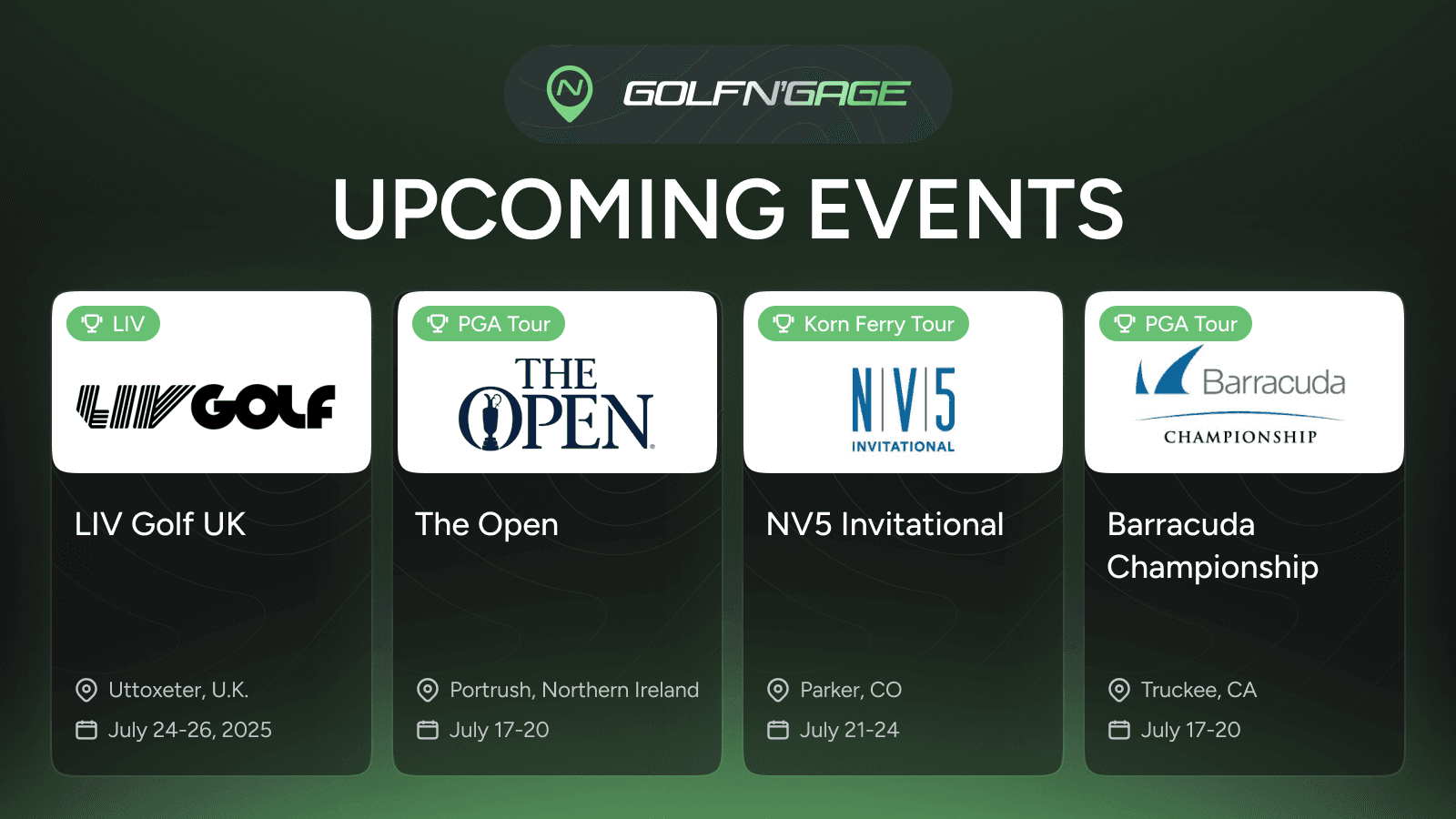 Upcoming GolfN'Gage Events